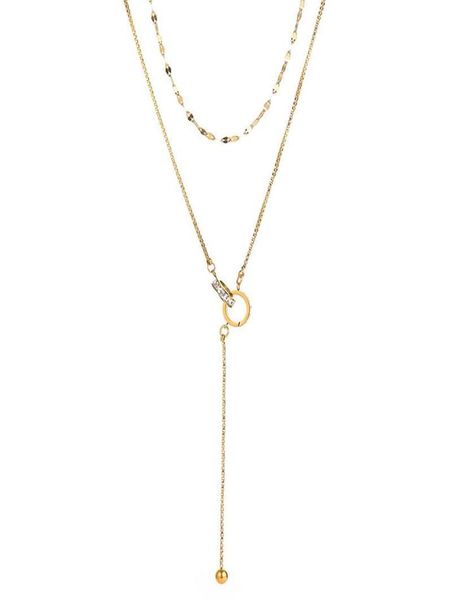 

pendant necklaces 2021 double layered necklace female trendy jewelry goldrose gold color roman loop sweater decoration chain part1221867, Silver