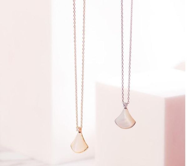 

fanshaped skirt s925 silver necklace clavicle chain female tide net white motherofpearl niche design pendant tanabata gift3771721, Red;brown