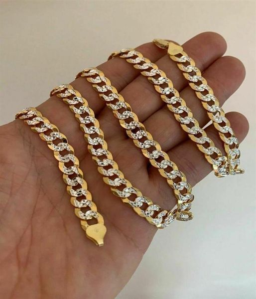 

men039s diamond cut 8mm cuban chain 14k gold over solid 925 silver two tone italy221i9697236
