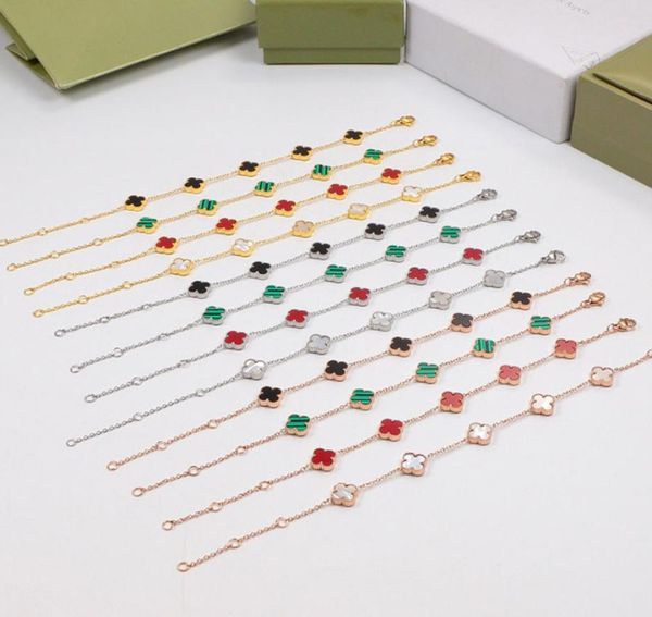 

women 2019 whole bracelet new small paragraph clover fiveflower bracelet stainless steel multicolor korean jewelry designer2483797, Black