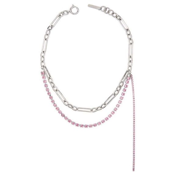 

justine clenquet pink female necklace bracelet french elegant zircon chain double clavicle chain chokers fashion trend8900612, Silver