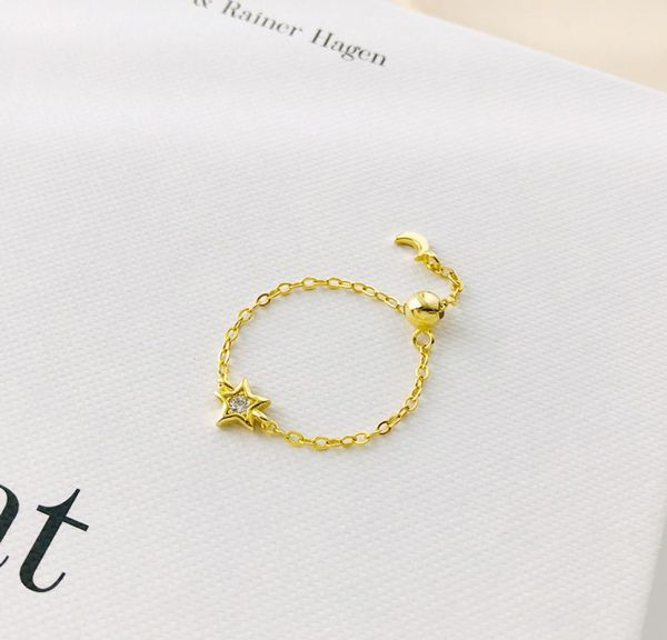 

cluster rings star genuine 925 sterling silver chain adjustable ring chic gonetone jewelry for women hypoallergenic7774087, Golden;silver