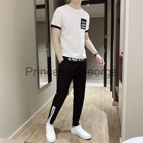 

men's tracksuits summer casual suit men's tide brand 2021 new sports summer thin handsome two summer clothes x0627, Gray