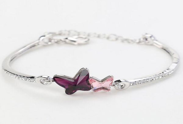 

delicate women crystal bracelet plating two butterflies pendant bracelets for girl nice gift multi style whole ship8819123, Golden;silver