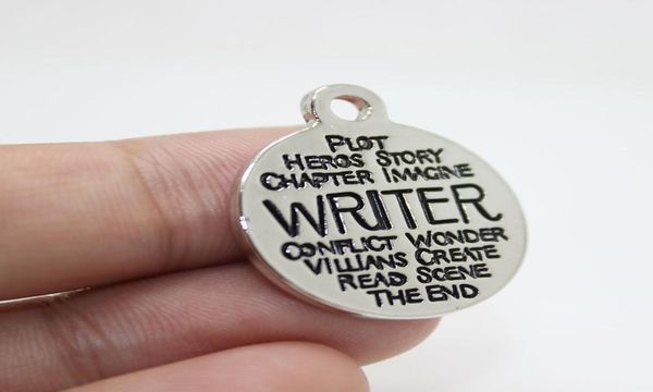 

new arrivals 15pcs22mm writer zinc alloy white k charms word collage charms pendant for necklace bracelet diy jewelry3132969, Bronze;silver