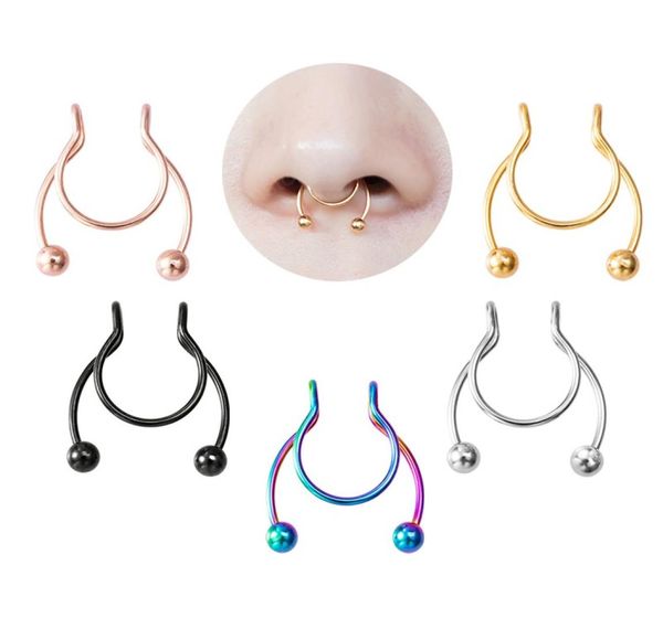 

nose ring fake septum piercing stainless steel clip hoop nose rings gold stud for women non pierced body jewelry2690874, Silver
