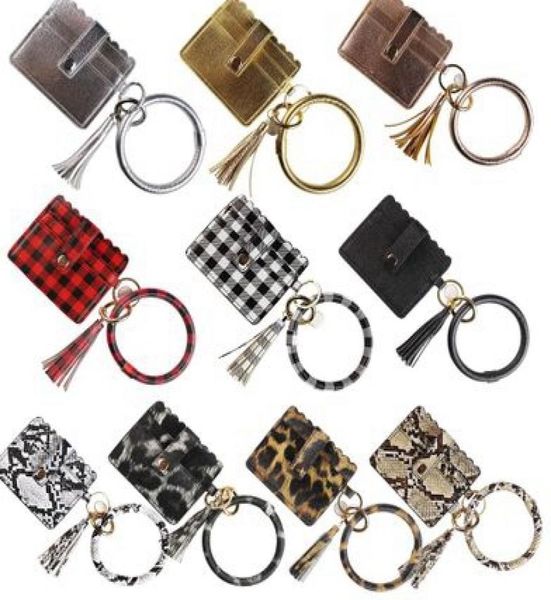 

pu leather bangle bracelet card bag wallet keychain wristlet keyring leopard handbag leather bracelet credit card holder with tass8460059, White