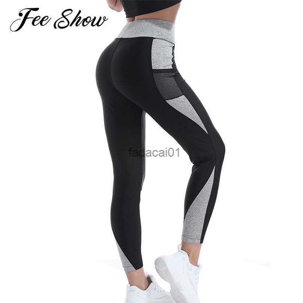 

women yoga pants girls casual one piece leggings tights high waist elastic sport leggings patchwork mesh running training pants l230621, Black