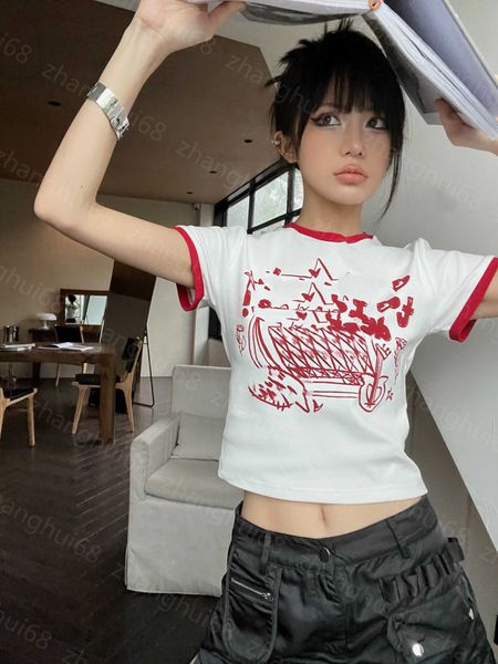 

23ss womens designer clothing tee womens t-shirt round neck pure cotton cuff neckline color edge letter printing short sleeve t-shirt womens, White