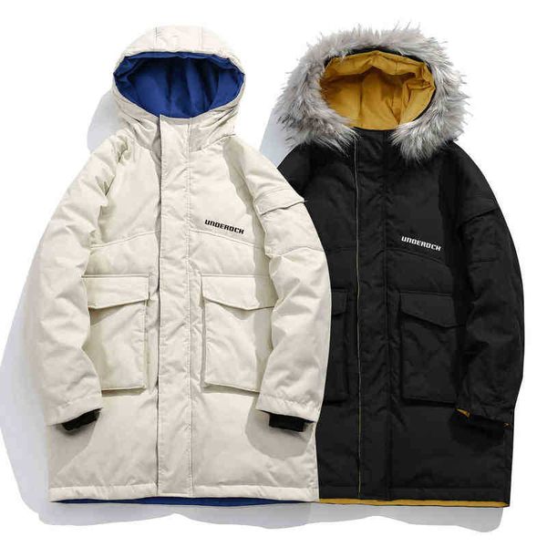 

men's winter 2021 new fur collar long down jacket t220802, Black