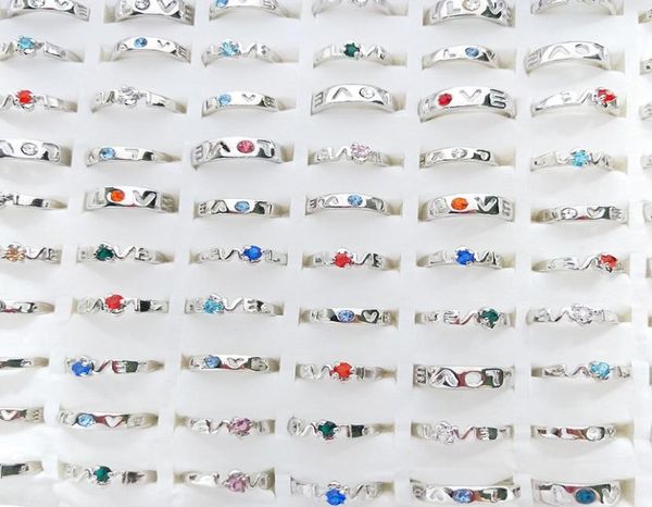 

50ocslot fashion simple band silver plated metal colorful diamond love rings for men women mix style party gifts wedding jewelry 2883877