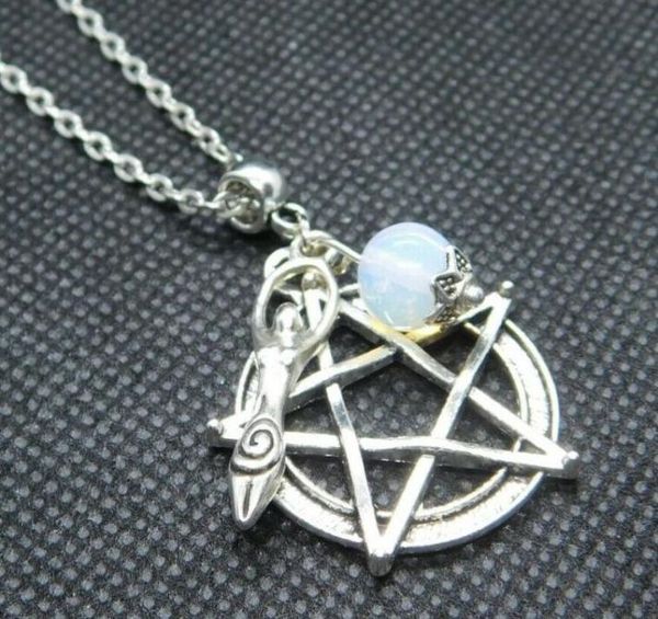 

vintage silver pagan supernatural pentagram necklace designer statement gothic gemstone fertility goddess necklace pendant for wom2061292