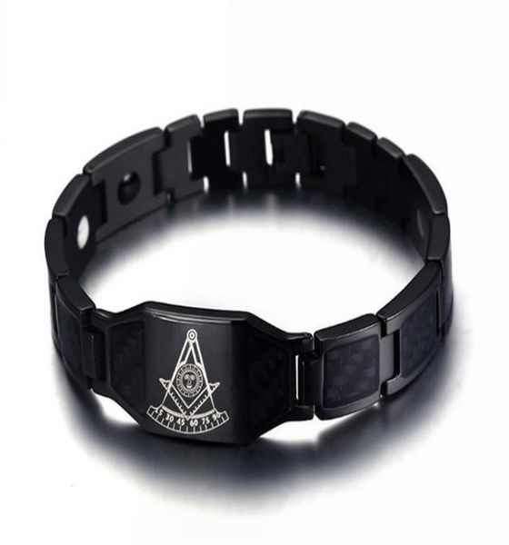 

past master demolay shrine mason link chain bracelet masonic symbols bangle man stainless steel magnetic energy carbon fiber h9920079, Black