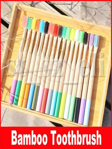 

rainbow bamboo toothbrush 17 colors round bamboo handle black bristle tandenborstel wooden handle low carbon toothbrush5038572