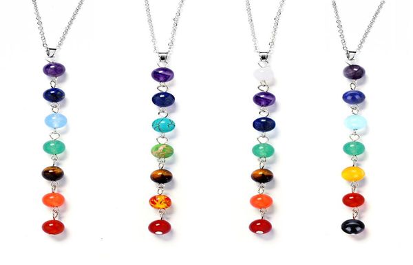 

7 colour chakra natural stone necklace stone beads aromatherapy essential oil perfume diffuser stainless steel necklace jewelry wo9325042, Silver
