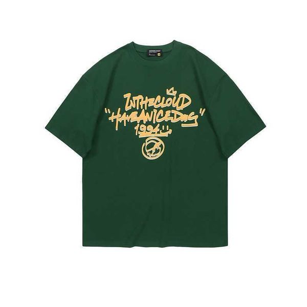 

retro dark american green pure cotton short sleeved t-shirt for women's summer 2023 new loose fitting street style half sleeved 1c7cxc7, White;black