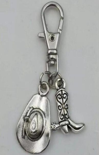 

key chains antique silver cowgirl boot high heeled shoes boots hats keychain for car key ring handbag creative gift 62746701, Slivery;golden