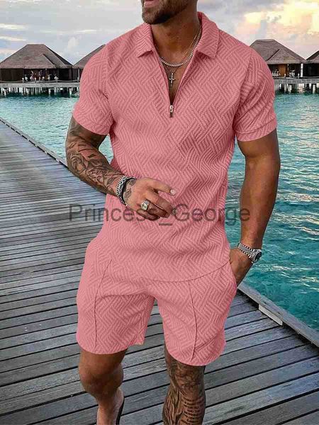 

men's tracksuits 2022 summer men's tracksuit cotton solid color short sleeve zipper polo shirt shorts set for men casual streetwea, Gray