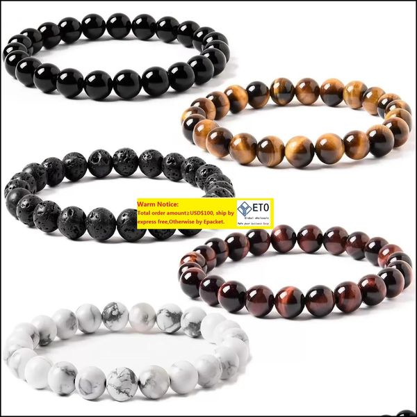 

beaded strands 8mm black lava stone howlite tigers eye bead braclets essential oil diffuser bracelet for women men jewelry drop deli dhp52