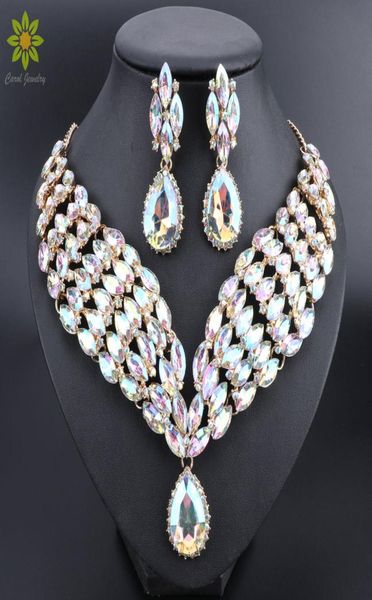 

indian jewellery sets ab color crystal bridal jewelry sets rhinestone party wedding costume necklace earrings sets for brides3896286, Silver