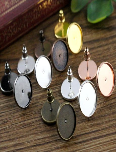

plated brass copper material earring studswith ear plug earrings basefit 12mm glass cabochons 12mm 50pcslot5156960, Blue;slivery