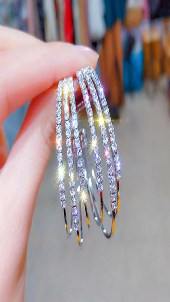 

fashion c shape exaggerated rhinestone hoop earrings for women statement big silvergold color round circle loop earring party gif9824808, Golden;silver