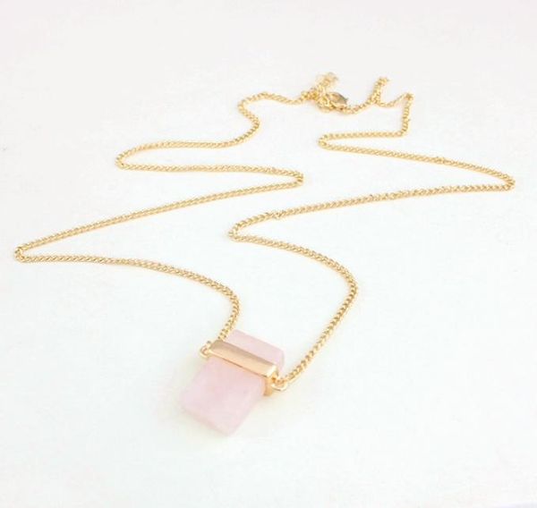 

exquisite handmade rectangle pink crystal stone polishing metal druzy natural stone rose quartz necklaces pyramid pendants necklac8063452, Silver