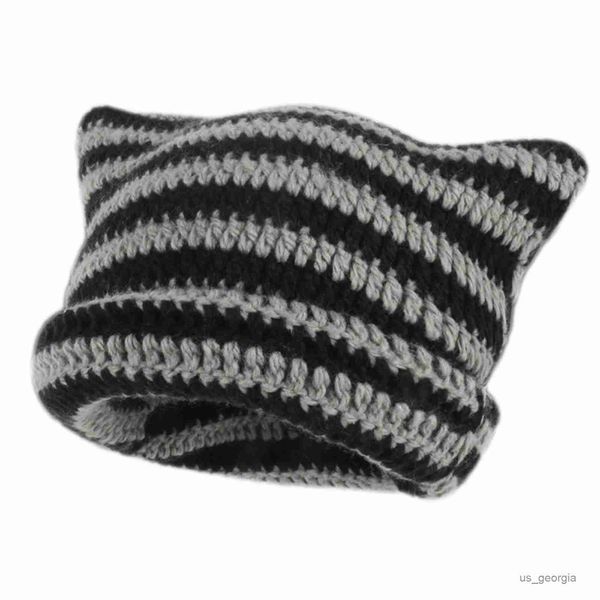 

caps women ears hats soft slouchy striped knitted hat trendy winter warm crochet braided knitted winter hats gentleman hat r230627, Blue;gray
