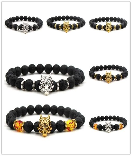 

12styles 8mm natural black lava stone beads dragon charm bracelet diy essential oil diffuser bracelet for men4408005