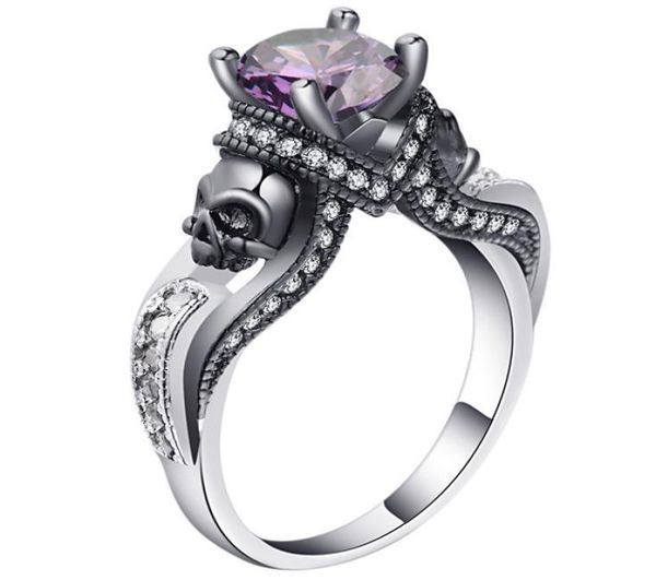 

creative personality skull ring multicoloured gemstone zirconium wedding engagement crystal jewelry4453833, Silver
