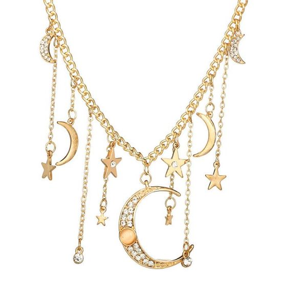 

fashion moon star necklaces pendants for women rhinestone chokers necklace gold plated link chains jewelry gift7544817, Silver