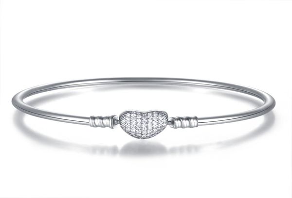 

new authentic 925 sterling silver pave love heart crystal clasp clip basic bracelet bangle fit women diy pan beads charm jewelry5471360, Black