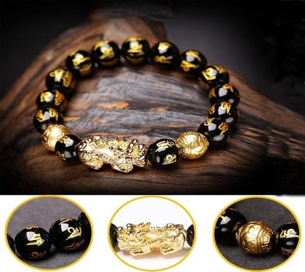 

black obsidian wealth bracelet adjustable releases negative energies bracelet with golden pi xiu lucky wealthy amulet bracelet9518318