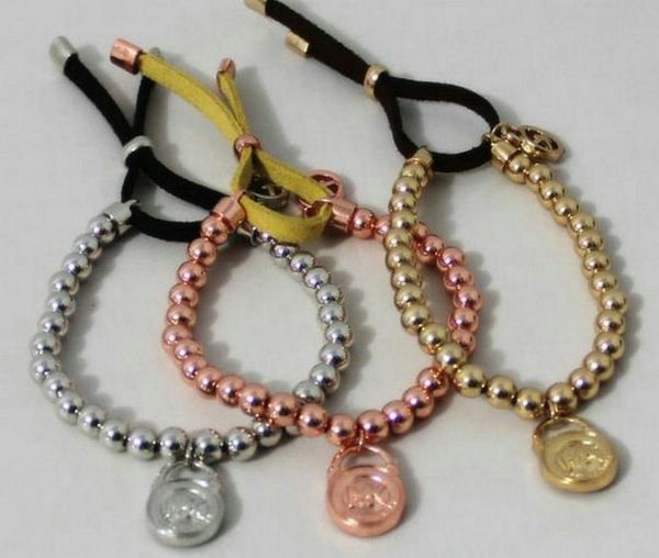 

3color pendant lock brand tone bead stretch style plated gold bangle brcelet barcelets letter bracelet logo gift3492609, Black