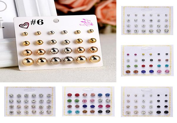 

zircon crystal round ball geometry earring sets fashion shining rhinestone gold stud earrings women jewelry1042587, Golden;silver