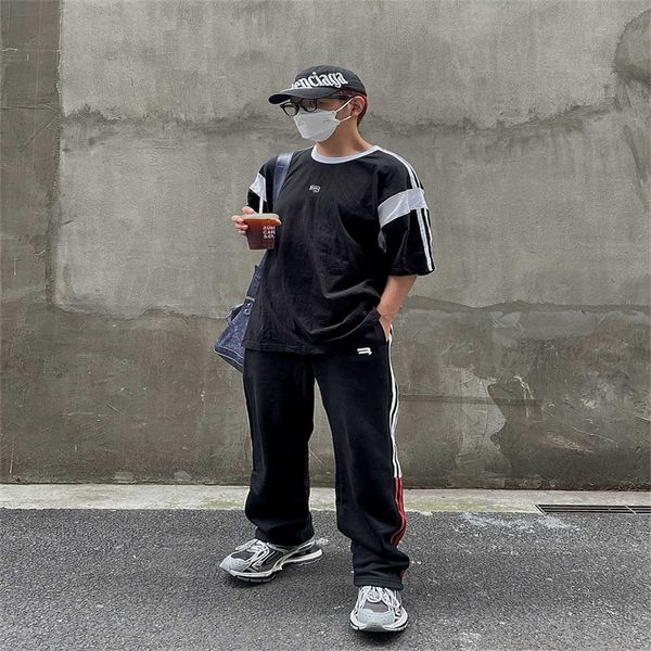 

selling casual pants men's and women's side webbing letter embroidery sweatpantss-xl, Black