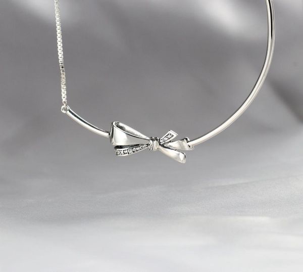 

fashion bow necklace 925 sterling silver for pandora jewelry cz diamond jewelry with original box temperament classic2175417