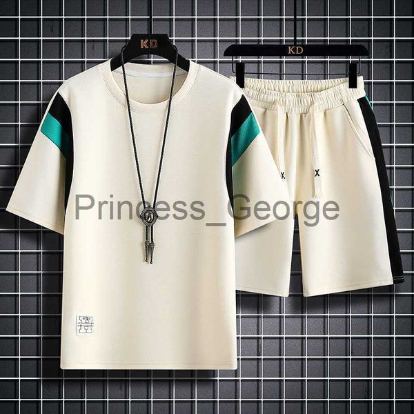 

men's tracksuits 2023 summer male black splicing tracksuits for men's set sleeves tshirt shorts sportswear men oversize sporting s, Gray
