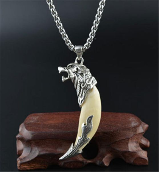 

new wolf tooth pendant bag silver tooth tip set tibetan silver real wolf dog teeth europe and america retro necklace pendant long 5696157