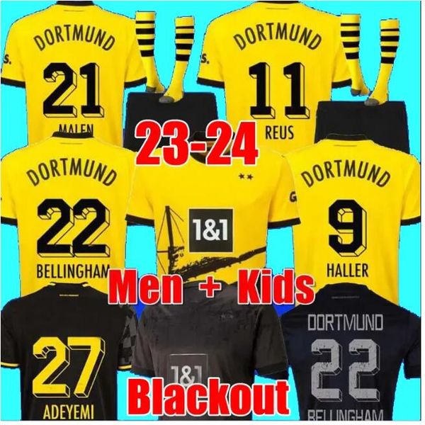 

reus soccer jerseys 23 24 season haller 2023 2024 soccer football shirt neongelb bellingham hummels brandt dortmund hazard yeyna men kids ki, Black;yellow