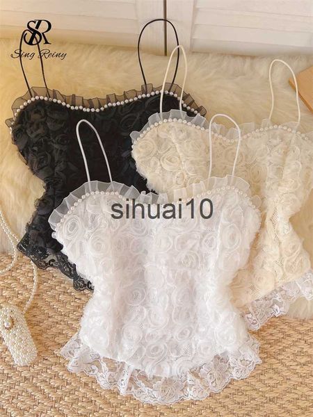 

women's t-shirt singreiny floral mesh women summer camisole 2022 elastic backless vacation solid gentle casual ladies slim tank j230627, White