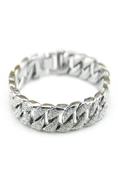 

exaggerated heavy full rhinestone link chain bling bracelet gifts hip hop rap empire personality mens punk bracelet jewelry7918426, Black