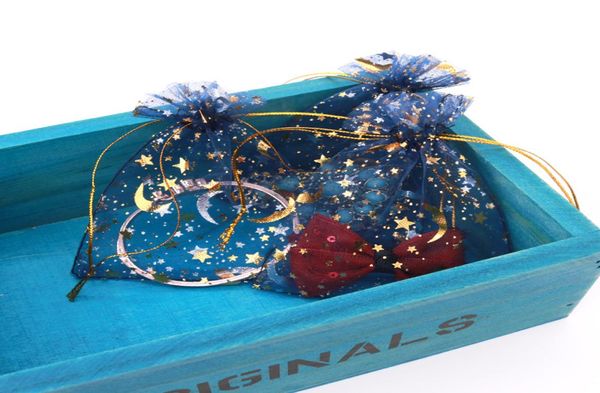 

100pcs 9x12cm navy blue jewelry bag wedding gift star moon organza bag drawable jewelry packaging display jewelry pouches bags4038050, Pink;blue