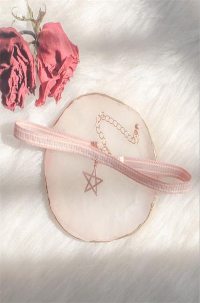 

colorful stripe choker necklace pink lovely velvet chocker star pendant necklace women clavicle chain harajuku collar6233814, Golden;silver