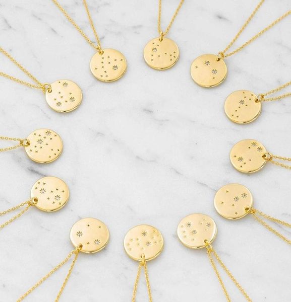 

14k gold plated astrology horoscope constellation zodiac stainless steel coin necklace5019040, Silver