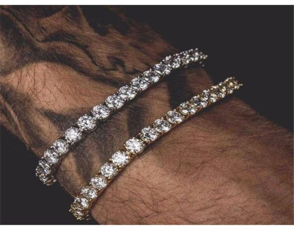 

6mm 5mm 4mm 3mm iced out tennis bracelet zirconia triple lock hiphop jewelry 1 row cubic luxury men bracelets a45228825046, Golden;silver