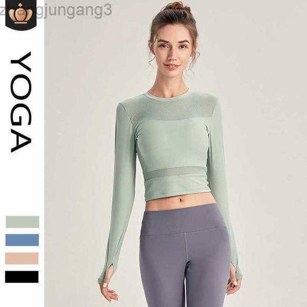 

2023 designer t shirt alo yoga long sleeved women's slim fit yoga suit quick dried running naked fitness t-shirt, White