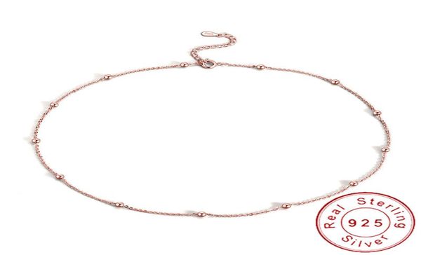 

slim thin 925 silver beaded choker necklaces women girls minimal rose gold satellite chain neckless sn0303896809