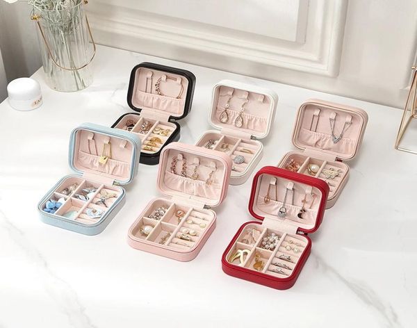 

portable small jewelry case travel jewellery boxes necklaces earrings rings holder jewelry storage organizer3463986, Black;white