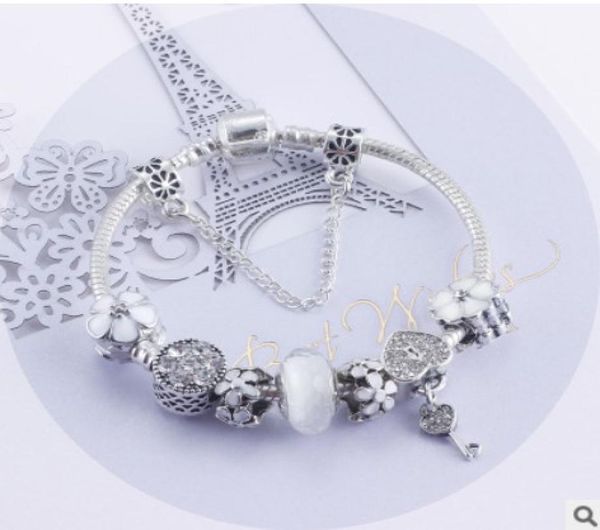 

fashion 925 sterling silver white crystal murano lampwork glass european charm beads heart dangle fits pandora charm bracelets n4290991, Golden;silver